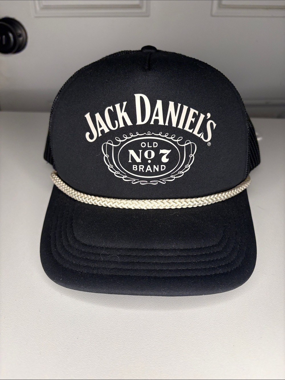 Jack Daniels Black Hat with White Logo and Braided Rope